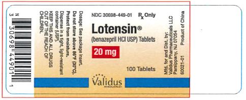 NDC: <a href=/NDC/30698-449-01>30698-449-01</a>
Lotensin
(benazepril HCI USP)
20 mg
100 Tablets
Rx Only
