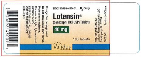 NDC: <a href=/NDC/30698-450-01>30698-450-01</a>
Lotensin
(benazepril HCI USP)
40 mg
100 Tablets
Rx Only
