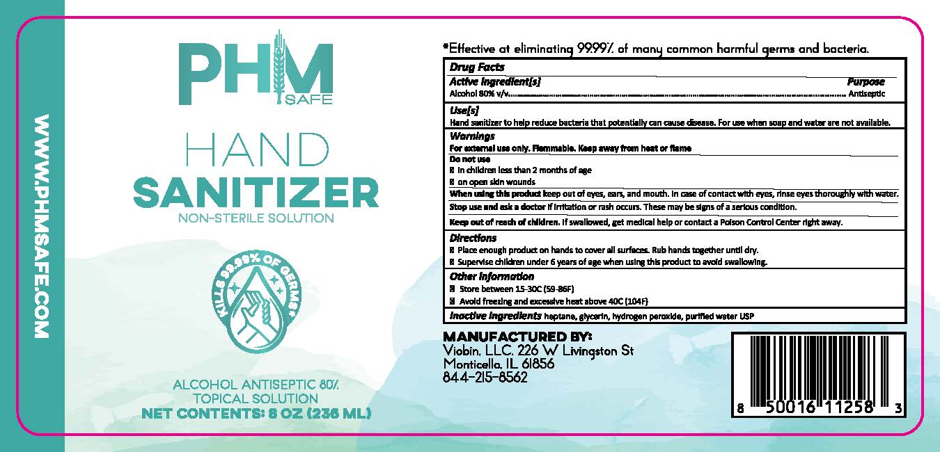 Label for PHM Safe Hand Sanitizer 08oz