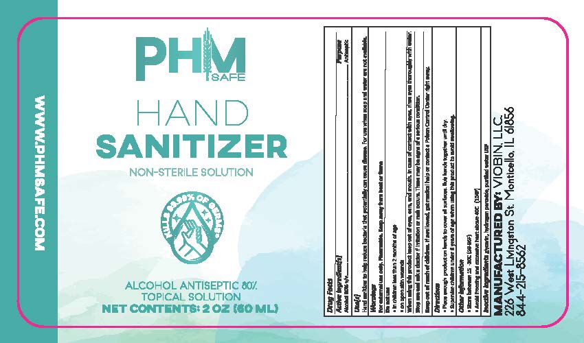 Label for PHM Safe Hand Sanitizer 02oz