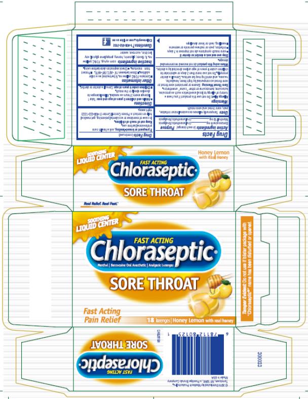 PRINCIPAL DISPLAY PANEL

Chloraseptic®
Sore throat

18 lozenges | Honey Lemon With real honey
