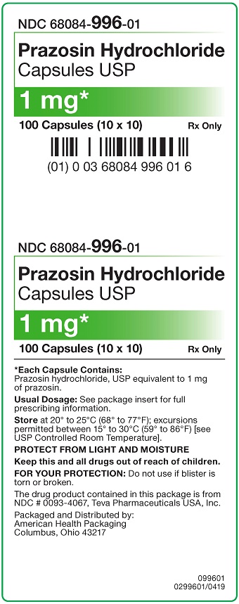 1 mg Prazosin HCl Capsules Carton