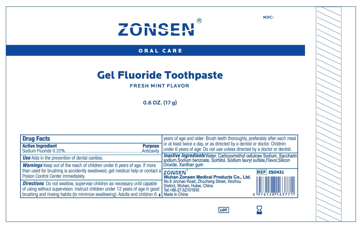 ZONSEN NDC: <a href=/NDC/72932-015-00>72932-015-00</a>  Oral Care  Gel Fluoride Toothpaste  FRESH MINT FLAVOR  0.6 OZ. (17 g)