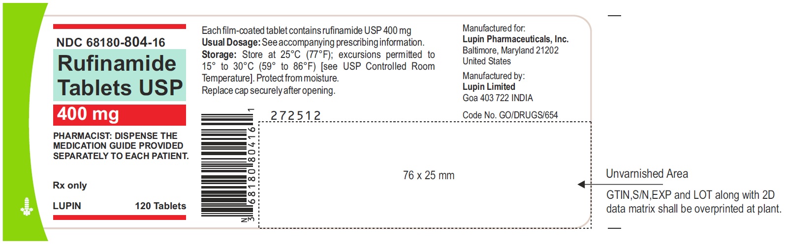 NDC: <a href=/NDC/68180-804-16>68180-804-16</a>
Container Label of 120 Tablets
