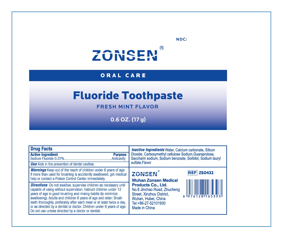 ZONSEN NDC: <a href=/NDC/72932-016-00>72932-016-00</a>  Oral Care  Fluoride Toothpaste  FRESH MINT FLAVOR  0.6 OZ. (17 g)