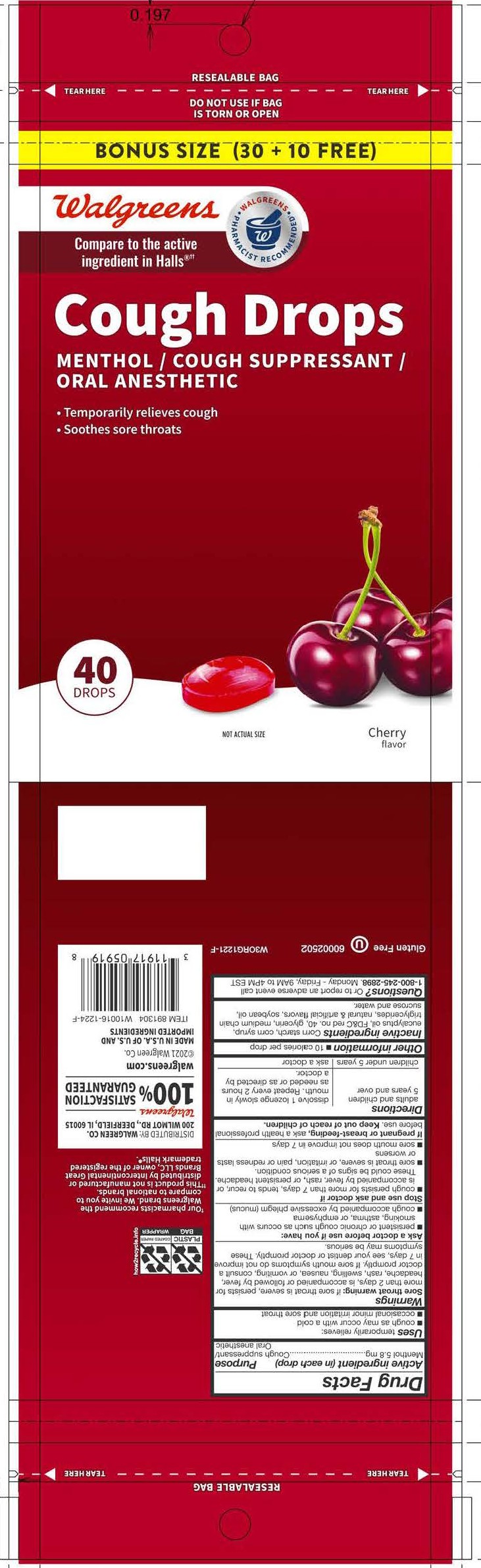 Walgreens Cherry Cough Drops 40ct