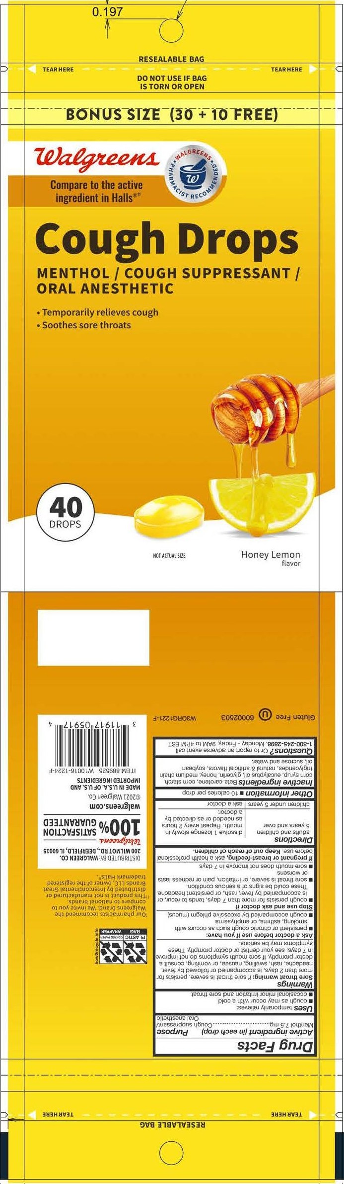 Walgreens Honey Lemon Cough Drops 40ct