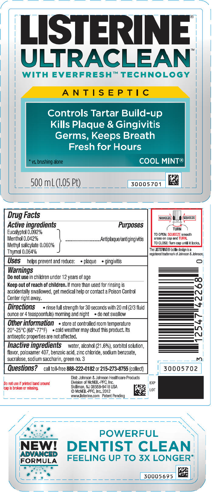 LISTERINE ULTRACLEAN ANTISEPTIC COOL MINT Eucalyptol Menthol Methyl 