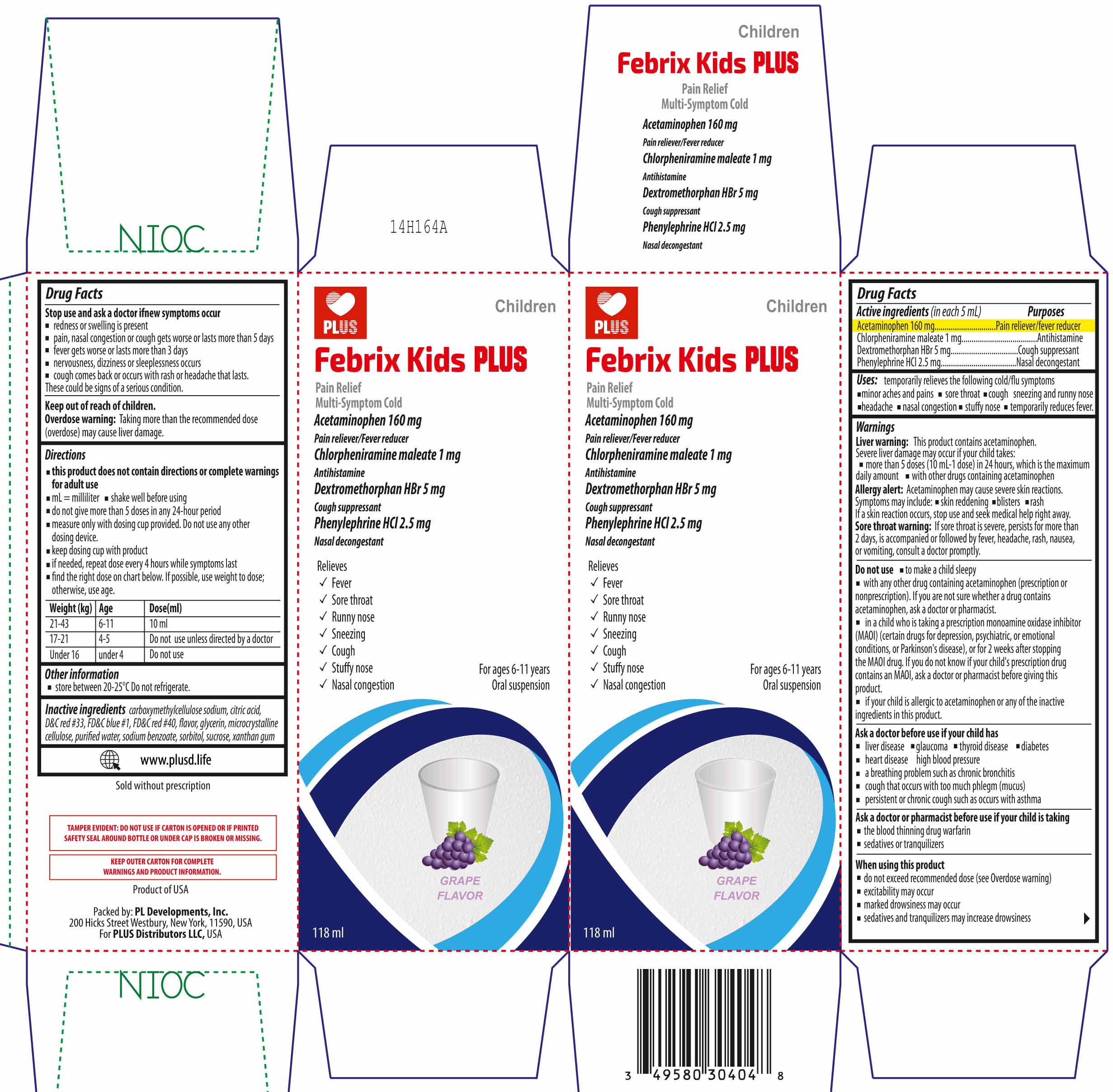 Acetaminophen 160 mg, Chlorpheniramine maleate 1 mg, Dextromethorphan HBr 5 mg, Phenylephrine HCl 2.5 mg