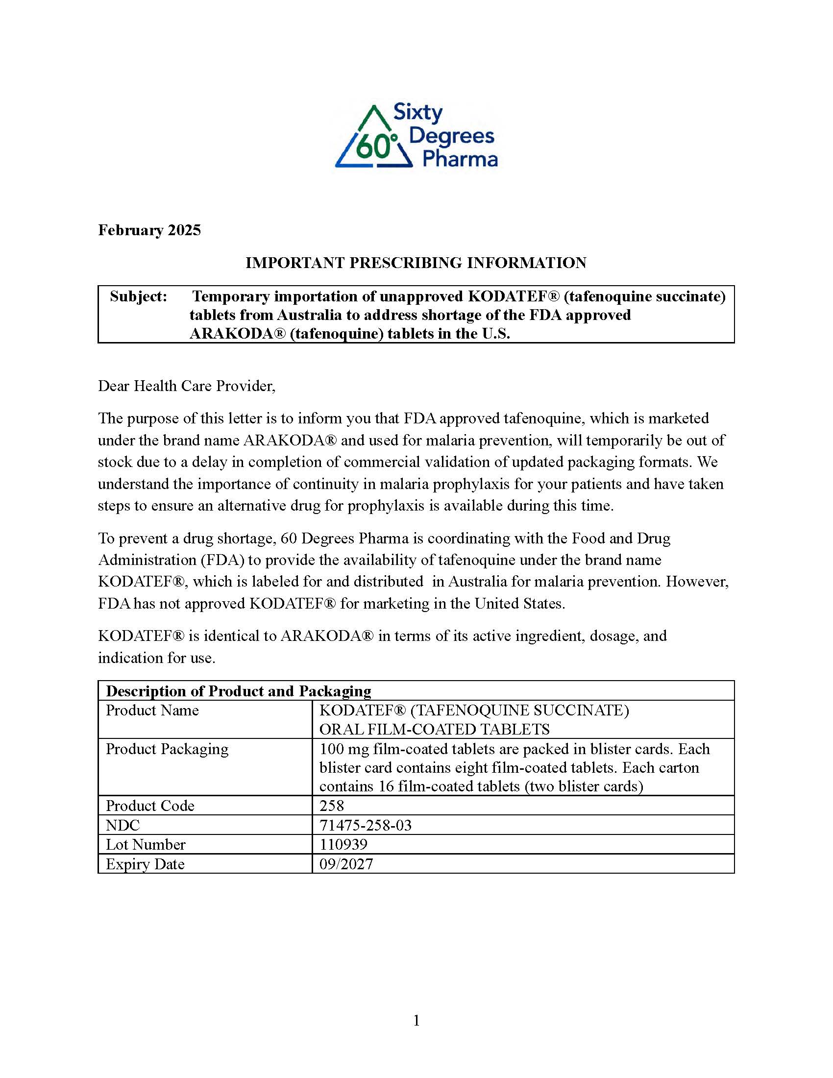 Dear HCP letter page 1