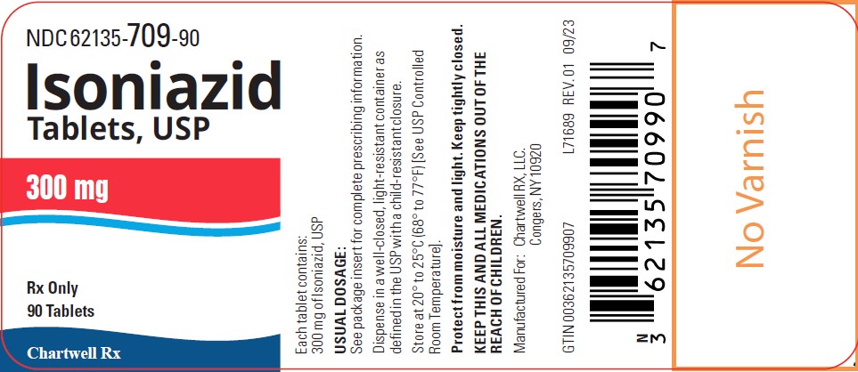 Isoniazid Tablets, USP 300 mg- NDC: <a href=/NDC/62135-709-90>62135-709-90</a> -90s Bottle Label