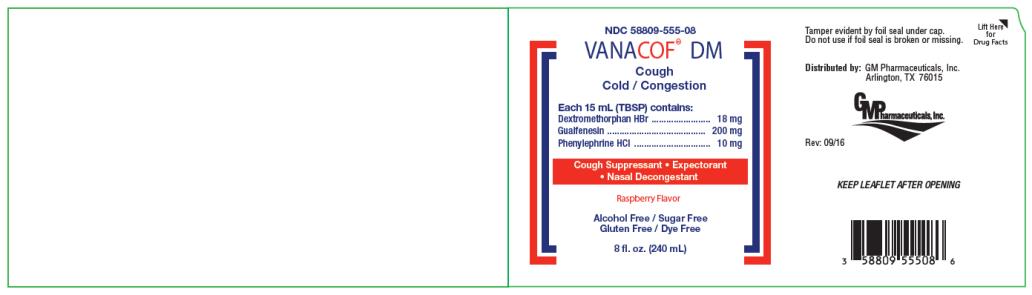 PRINCIPAL DISPLAY PANEL
NDC: <a href=/NDC/58809-55-08>58809-55-08</a>
VANACOF DM
Cough
Cold/Congestion
Raspberry Flavor
8 fl. oz. (240 mL)
