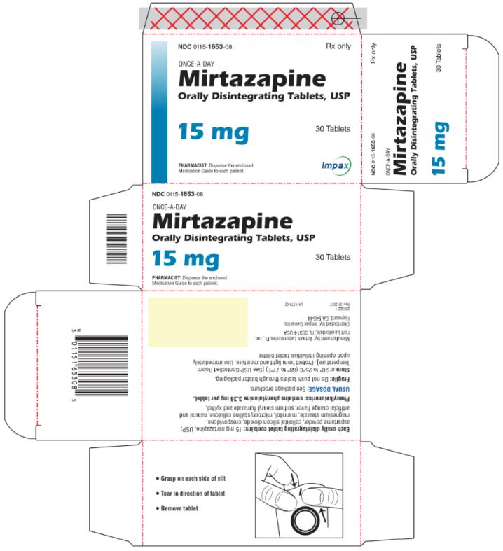 PRINCIPAL DISPLAY PANEL NDC: <a href=/NDC/0115-1653-08>0115-1653-08</a> ONCE-A-DAY Mirtazapine Orally Disintegrating Tablets, USP 15 mg 30 Tablets Rx Only