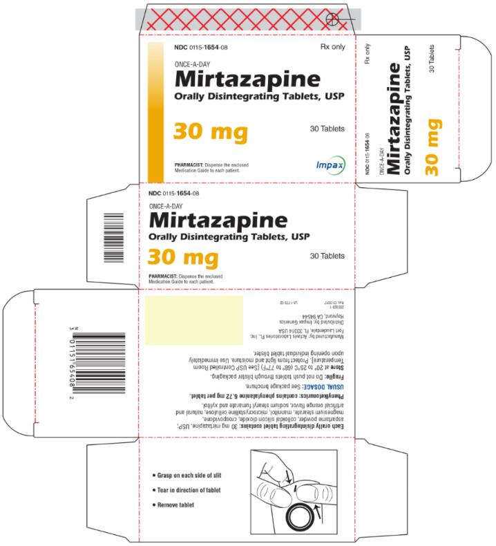PRINCIPAL DISPLAY PANEL NDC: <a href=/NDC/0115-1654-08>0115-1654-08</a> ONCE-A-DAY Mirtazapine Orally Disintegrating Tablets, USP 30 mg 30 Tablets Rx Only