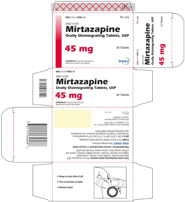 PRINCIPAL DISPLAY PANEL NDC: <a href=/NDC/0115-1656-08>0115-1656-08</a> ONCE-A-DAY Mirtazapine Orally Disintegrating Tablets, USP 45 mg 30 Tablets Rx Only