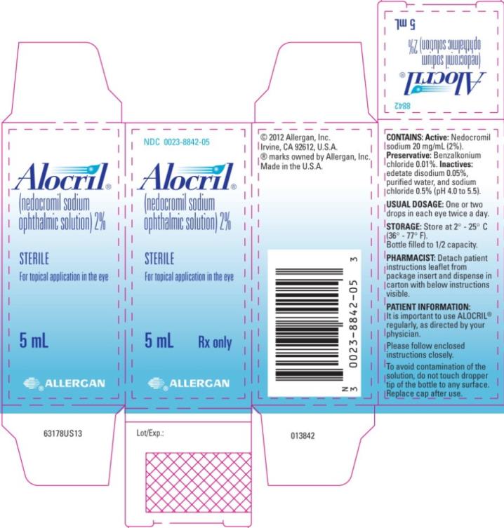 PRINCIPAL DISPLAY PANEL
NDC: <a href=/NDC/0023-8842-05>0023-8842-05</a>
ALOCRIL® 
(nedocromil sodium 
ophthalmic solution) 2%
sterile
For topical application in the eye
5 mL
