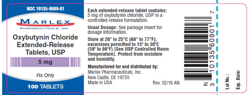 PRINCIPAL DISPLAY PANEL
NDC: <a href=/NDC/10135-0609-0>10135-0609-0</a>1
Marlex
Oxybutynin Chloride
Extended- Release
Tablets, USP
5 mg
Rx Only
100 Tablets
