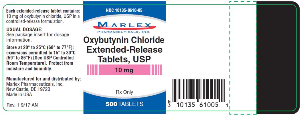 PRINCIPAL DISPLAY PANEL
NDC: <a href=/NDC/10135-0610-0>10135-0610-0</a>5
Marlex
Oxybutynin Chloride
Extended- Release
Tablets, USP
10 mg
Rx Only
500 Tablets
