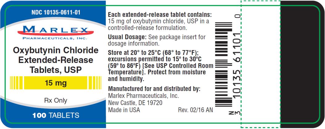 PRINCIPAL DISPLAY PANEL
NDC: <a href=/NDC/10135-0611-0>10135-0611-0</a>1
Marlex
Oxybutynin Chloride
Extended- Release
Tablets, USP
15 mg
Rx Only
100 Tablets
