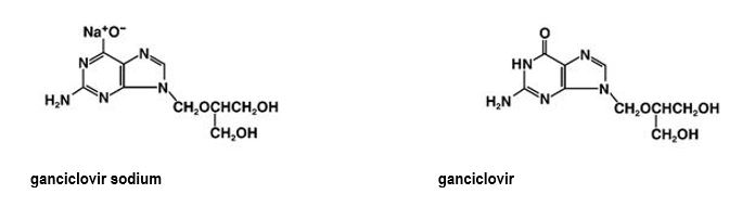 Chemical structure of ganciclovir sodium and ganciclovir