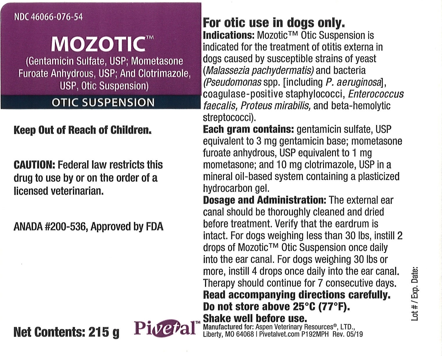 MOZOTIC 215g Bottle Label