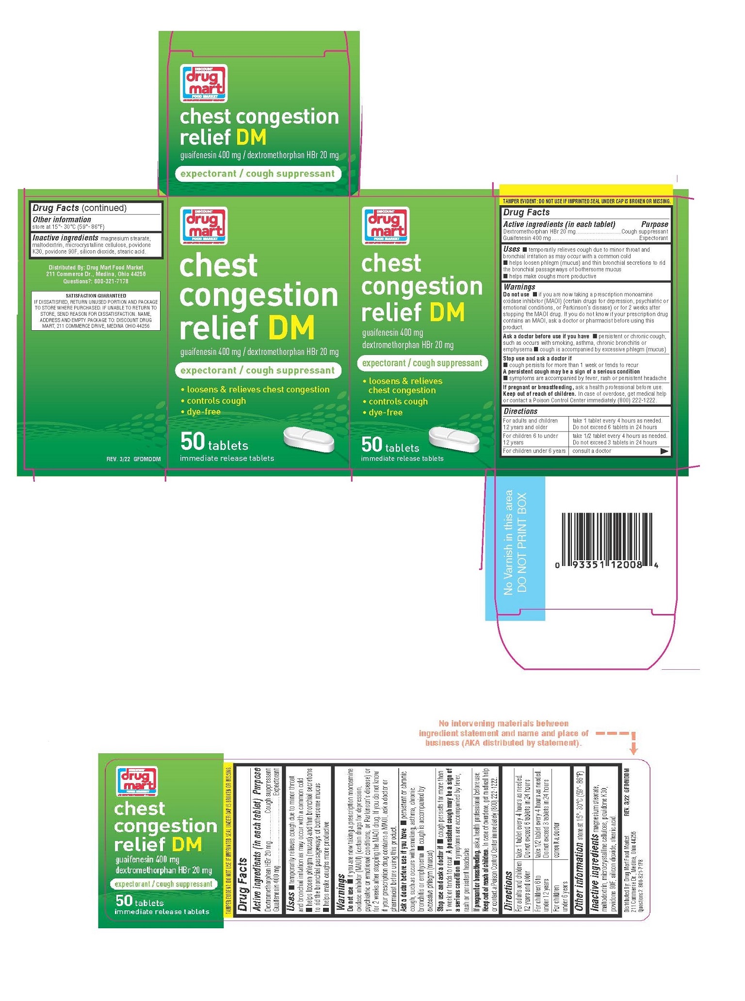 DISCOUNT DRUGMART CHEST CONGESTION RELIEF DM- dextromethorphan hydrobromide  / guaifenesin tablet
