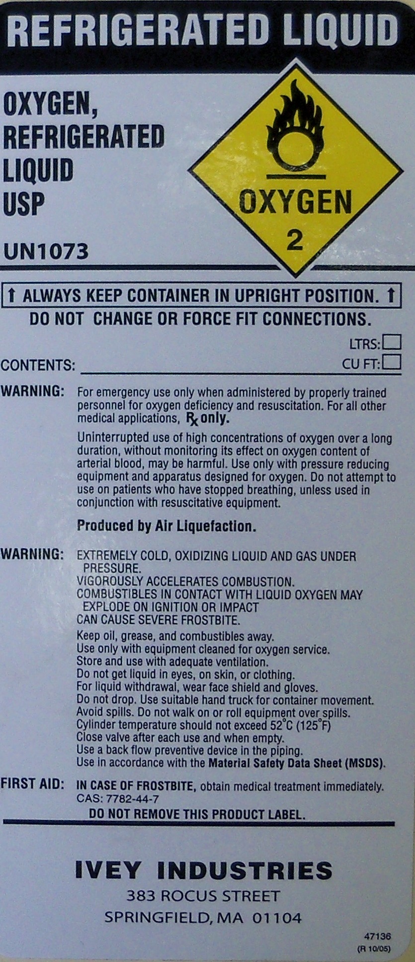 oxygen refrigerated liquid usp label