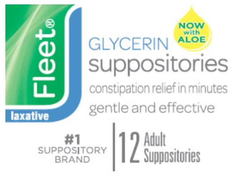 Fleet® 
Glycerin 
Laxative suppositories

12 adult suppositories
