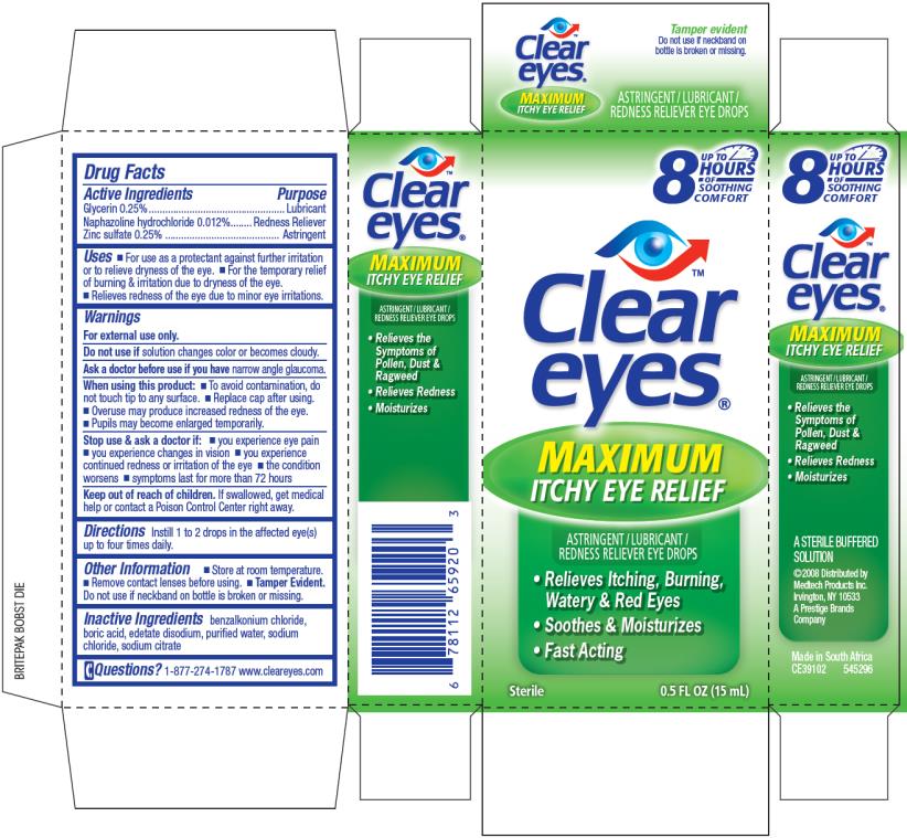 PRINCIPAL DISPLAY PANEL
Clear eyes®
MAXIMUM ITCHY EYE RELIEF
ASTRINGENT/LUBRICANT/REDNESS RELIEVER EYE DROPS
