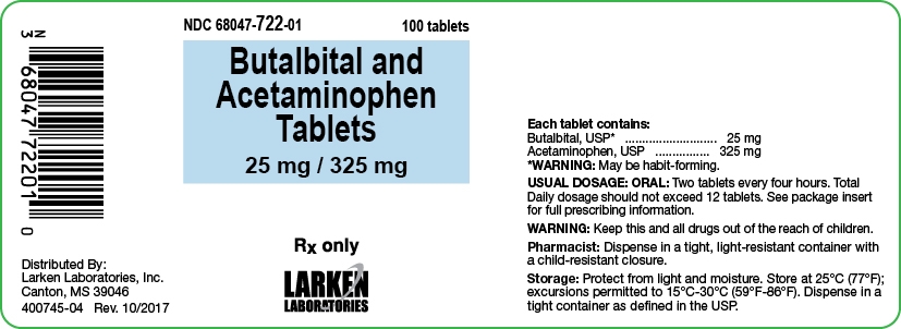Butalbital and Acetaminophen 25 mg 325 mg label