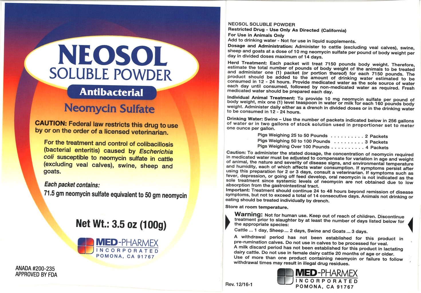 Neosol Soluble Powder 100g Label