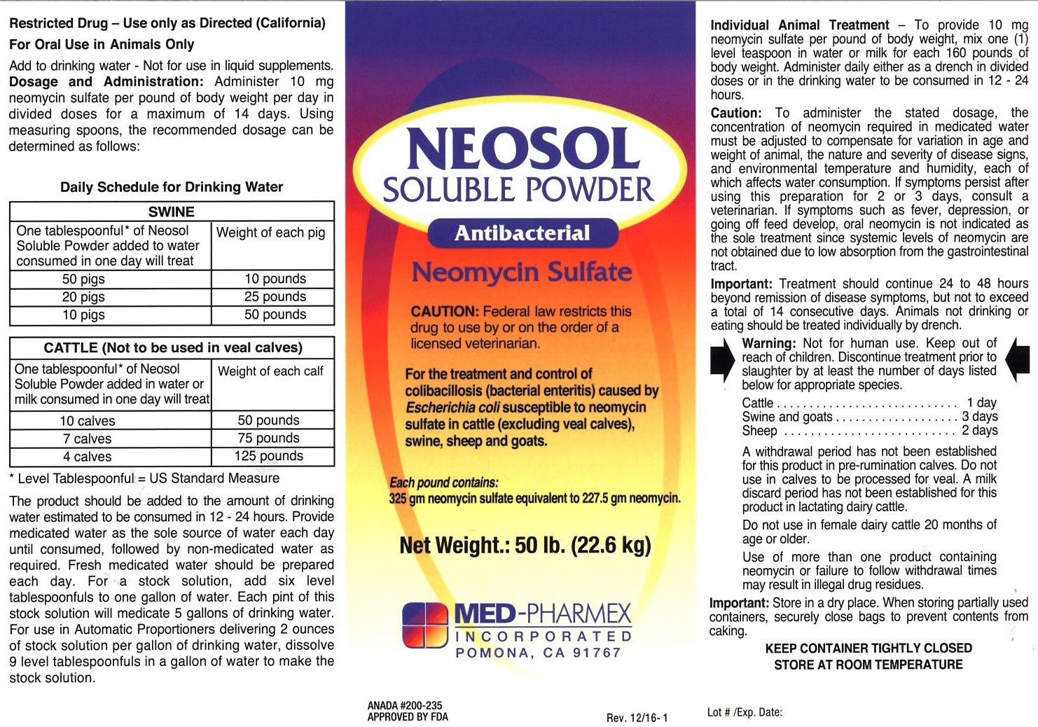 Neosol Soluble Powder 50lb Label