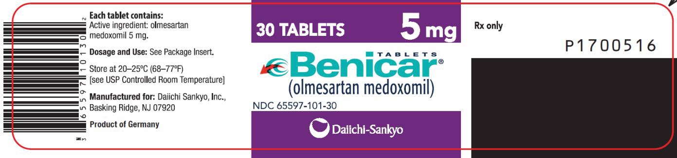 PRINCIPAL DISPLAY PANEL NDC: <a href=/NDC/65597-101-30>65597-101-30</a> TABLETS Benicar (olmesartan medoxomil) 5 mg 30 TABLETS Rx Only