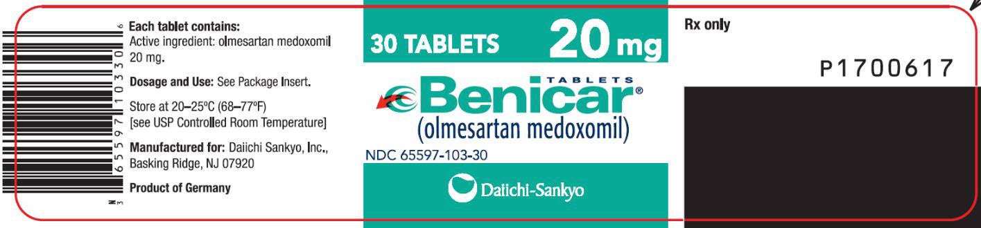 PRINCIPAL DISPLAY PANEL NDC: <a href=/NDC/65597-103-30>65597-103-30</a> TABLETS Benicar (olmesartan medoxomil) 20 mg 30 TABLETS Rx Only