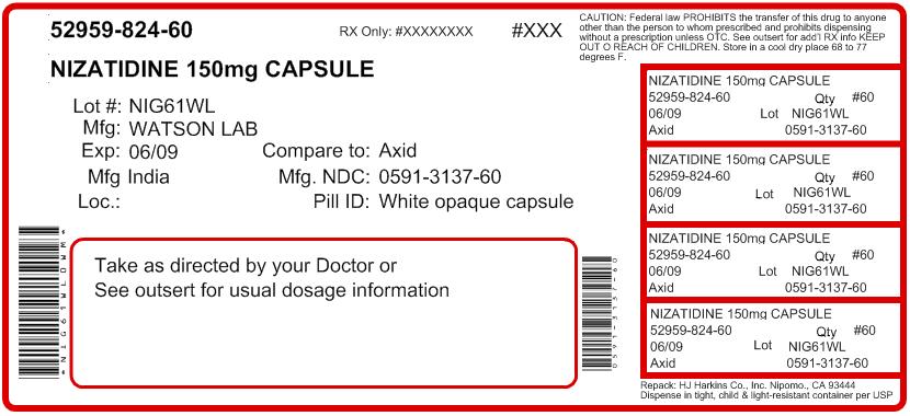 PRINCIPAL DISPLAY PANEL NDC: <a href=/NDC/0591-3137-60>0591-3137-60</a> Nizatidine Capsules USP 150 mg Watson® 60 Capsules Rx only