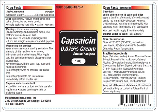 Capsaicin 0.075% Cream
NDC: <a href=/NDC/50488-1075-6>50488-1075-6</a>
120 grams

Alexso, Inc
