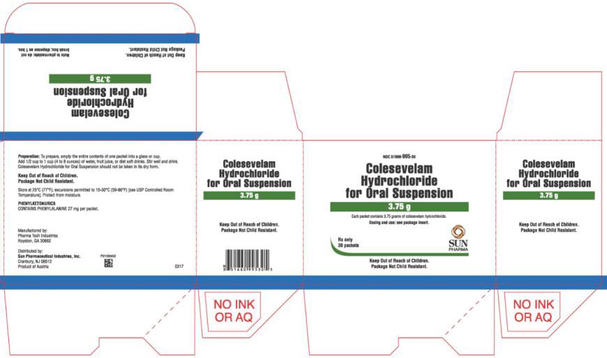 NDC: <a href=/NDC/51660-995-30>51660-995-30</a> Colesevelam Hydrochloride For Oral suspention 3.75 g 30 Packets Rx Only