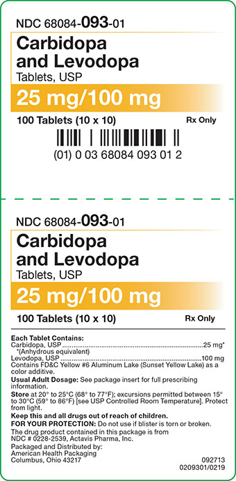 25mg/100 mg Carbidopa Levodopa Tablets Carton Label