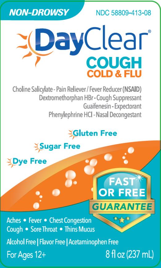 PRINCIPAL DISPLAY PANEL
NDC: <a href=/NDC/58809-413-08>58809-413-08</a>
DayClear
COUGH
COLD & FLU
8 fl oz (237 mL)
