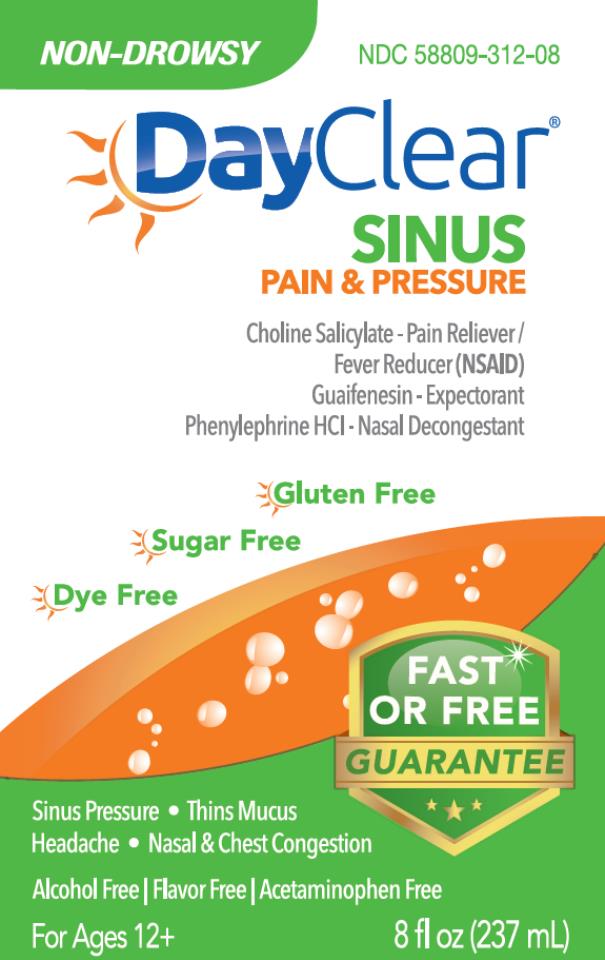 PRINCIPAL DISPLAY PANEL
NDC: <a href=/NDC/58809-312-08>58809-312-08</a>
DayClear
SINUS
PAIN & PRESSURE
8 fl oz (237 mL)
