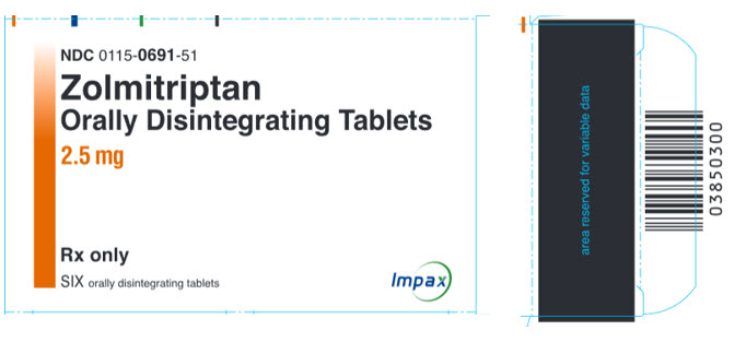 Zolmitriptan Tablets 2.5 mg Carton - Six orally disintegrating tablets