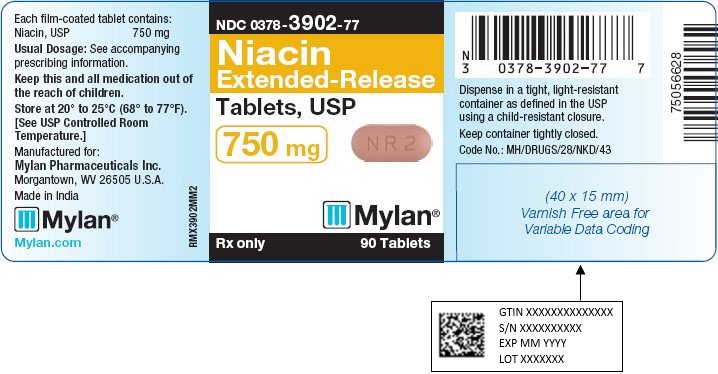 Niacin Extended-Release Tablets, USP 750  mg Bottle Label