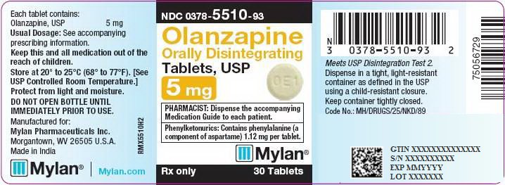 Olanzapine Orally Disintegrating Tablets 5 mg Bottle Label