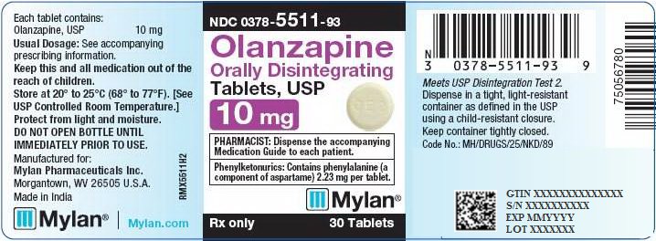 Olanzapine Orally Disintegrating Tablets 10 mg Bottle Label