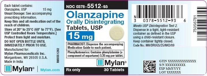 Olanzapine Orally Disintegrating Tablets 15 mg Bottle Label