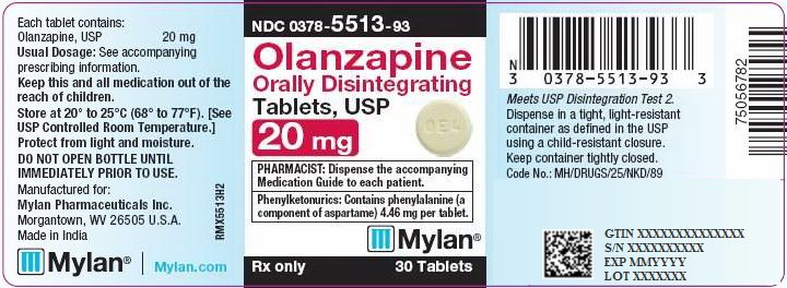 Olanzapine Orally Disintegrating Tablets 20 mg Bottle Label
