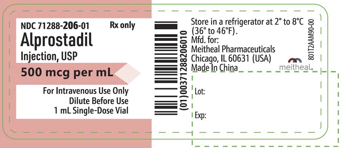 Package Display Panel Alprostadil Injection, USP 500 mcg per mL Vial Label