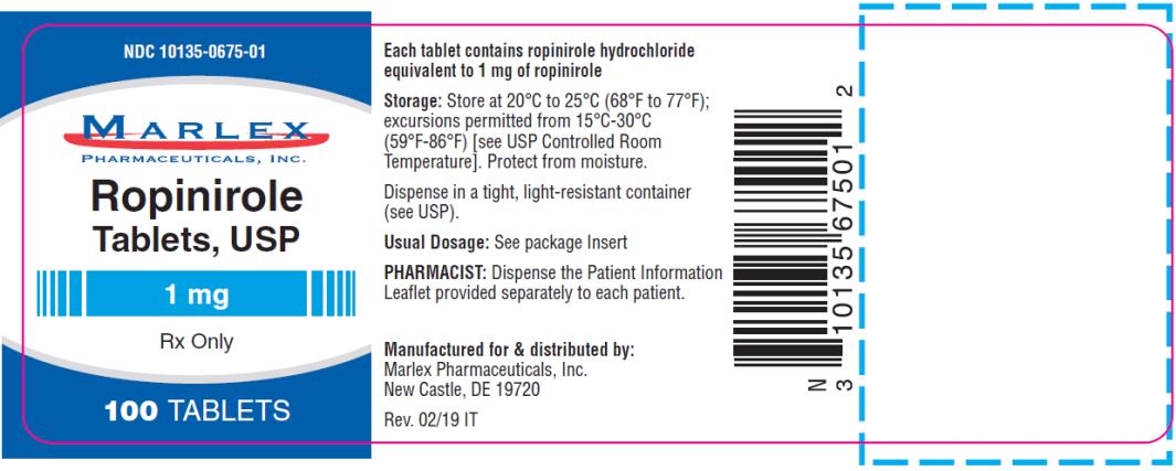 PRINCIPAL DISPLAY PANEL
NDC: <a href=/NDC/10135-0675-0>10135-0675-0</a>1
Ropinirole
Tablets,USP
1 mg
Rx Only
100 Tablets
