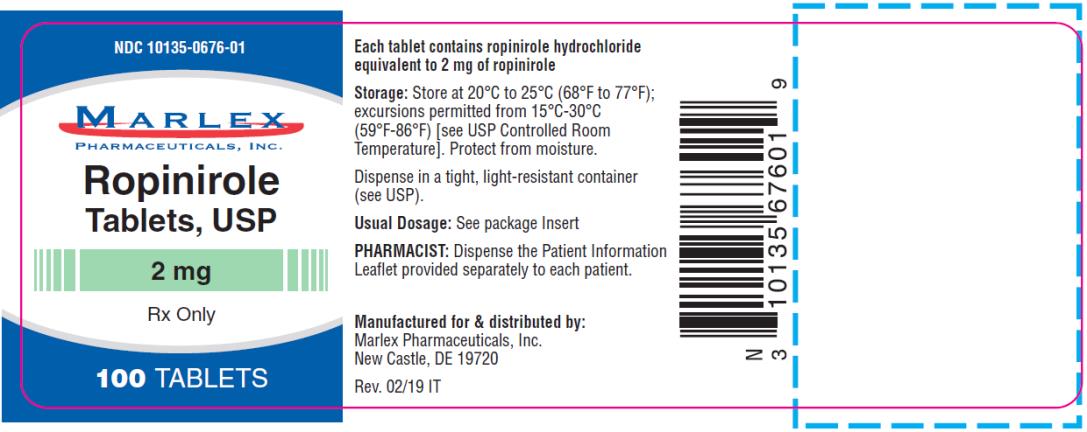 PRINCIPAL DISPLAY PANEL
NDC: <a href=/NDC/10135-0676-0>10135-0676-0</a>1
Ropinirole
Tablets,USP
2 mg
Rx Only
100 Tablets
