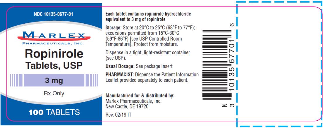 PRINCIPAL DISPLAY PANEL
NDC: <a href=/NDC/10135-0677-0>10135-0677-0</a>1
Ropinirole
Tablets,USP
3 mg
Rx Only
100 Tablets
